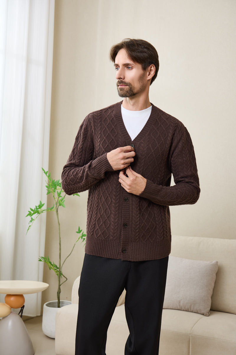 Finley Aran Knit Cable Cardigan with Cashmere#color_brown