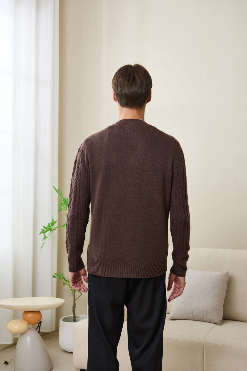 Finley Aran Knit Cable Cardigan with Cashmere#color_brown