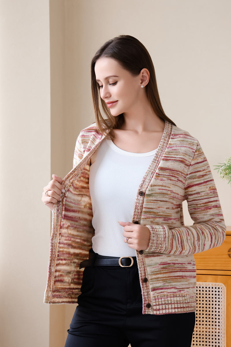 Molly 100% Merino Space Dyed Button cardigan#color_radicchio