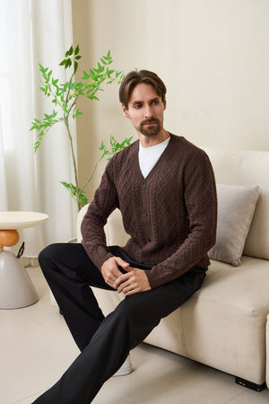 Finley Aran Knit Cable Cardigan with Cashmere#color_brown