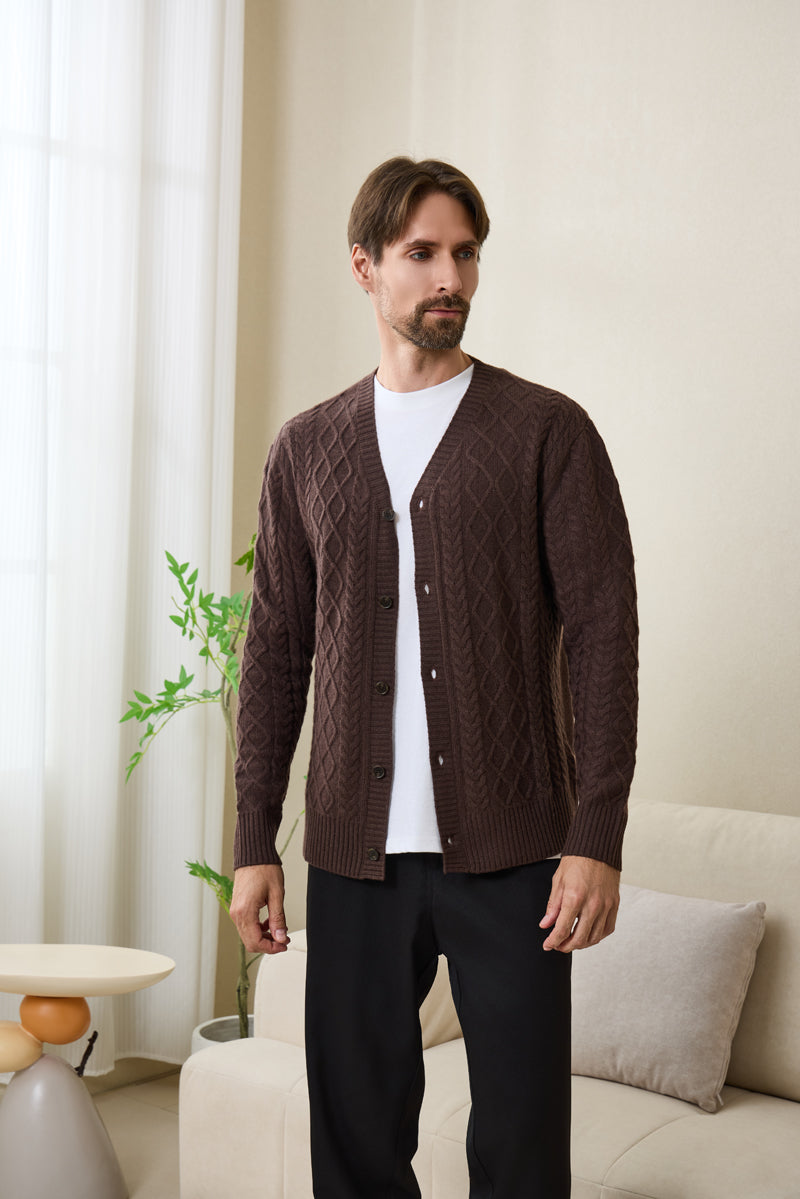 Finley Aran Knit Cable Cardigan with Cashmere#color_brown