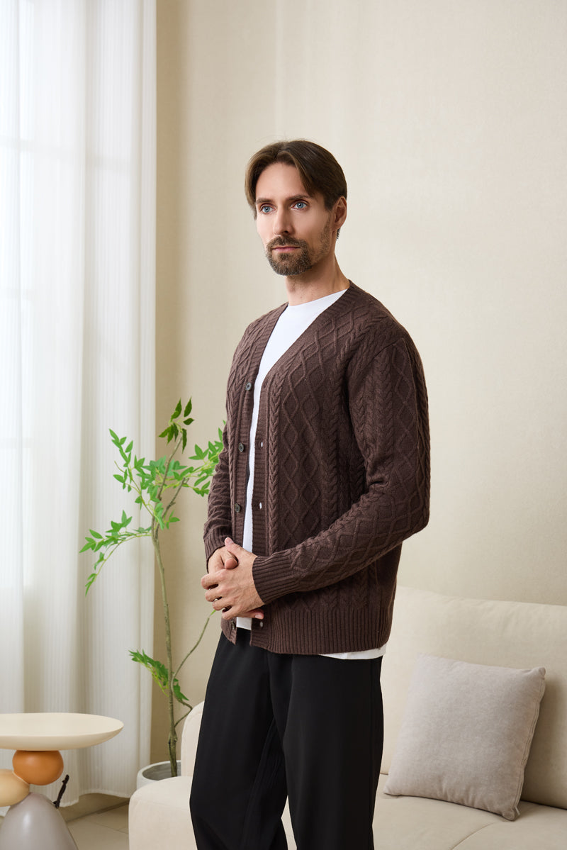 Finley Aran Knit Cable Cardigan with Cashmere#color_brown