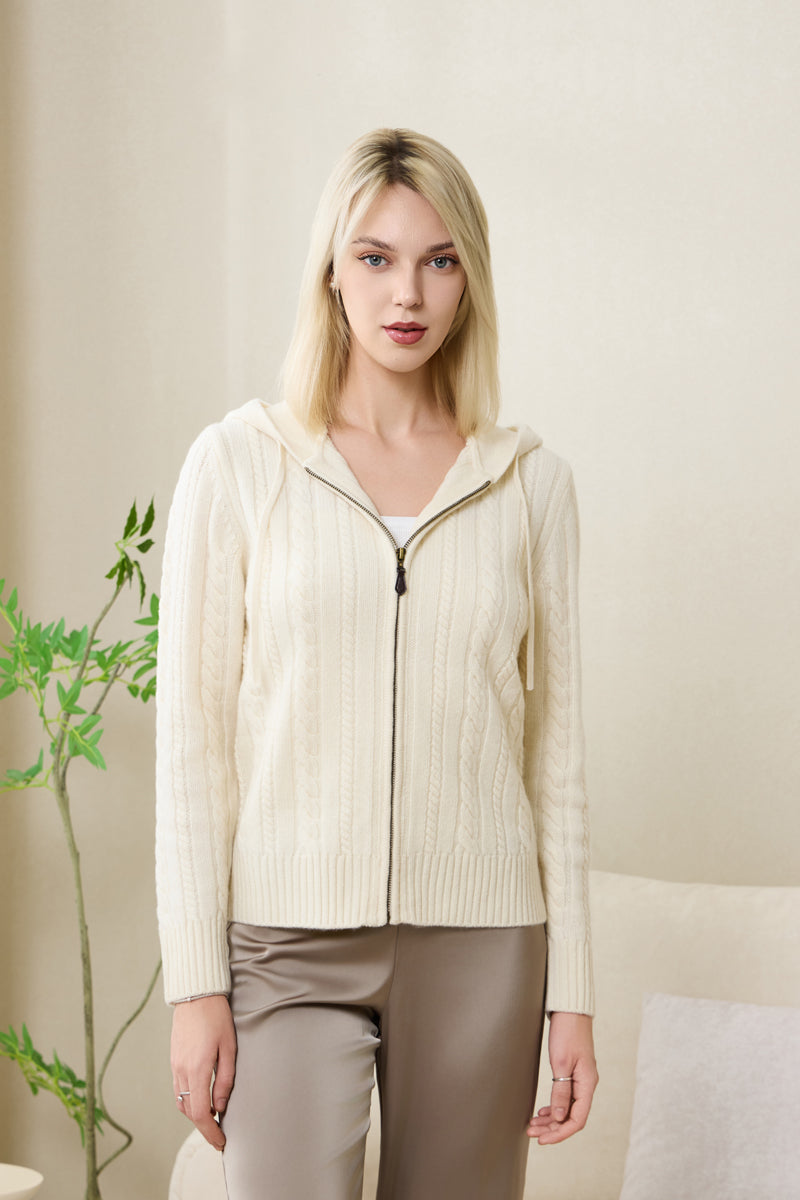 Blair Soft Merino Aran Cable Hoodie by Inis Aran#color_snowflake