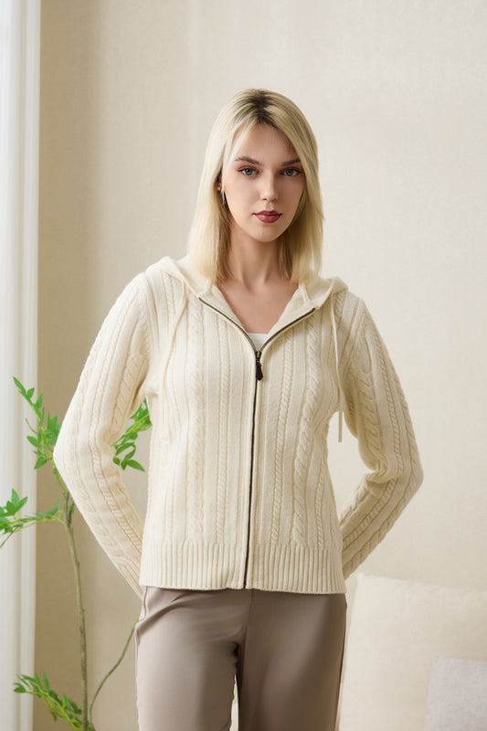 Blair Soft Merino Aran Cable Hoodie by Inis Aran#color_snowflake