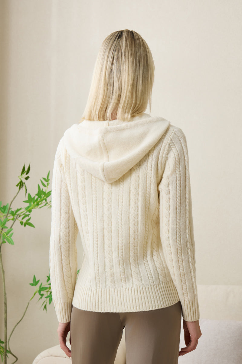Blair Soft Merino Aran Cable Hoodie by Inis Aran#color_snowflake