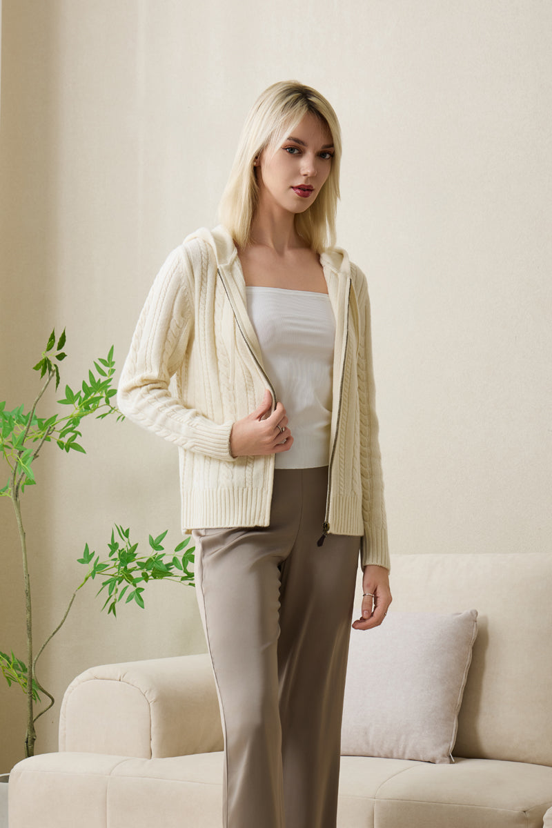 Blair Soft Merino Aran Cable Hoodie by Inis Aran#color_snowflake