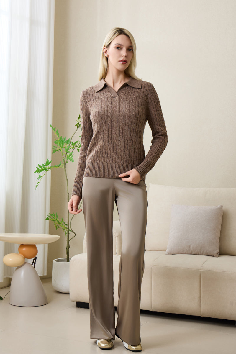Ladies Alexa Polo Collar Cashmere Sweater by Inis Aran#color_late-autumn