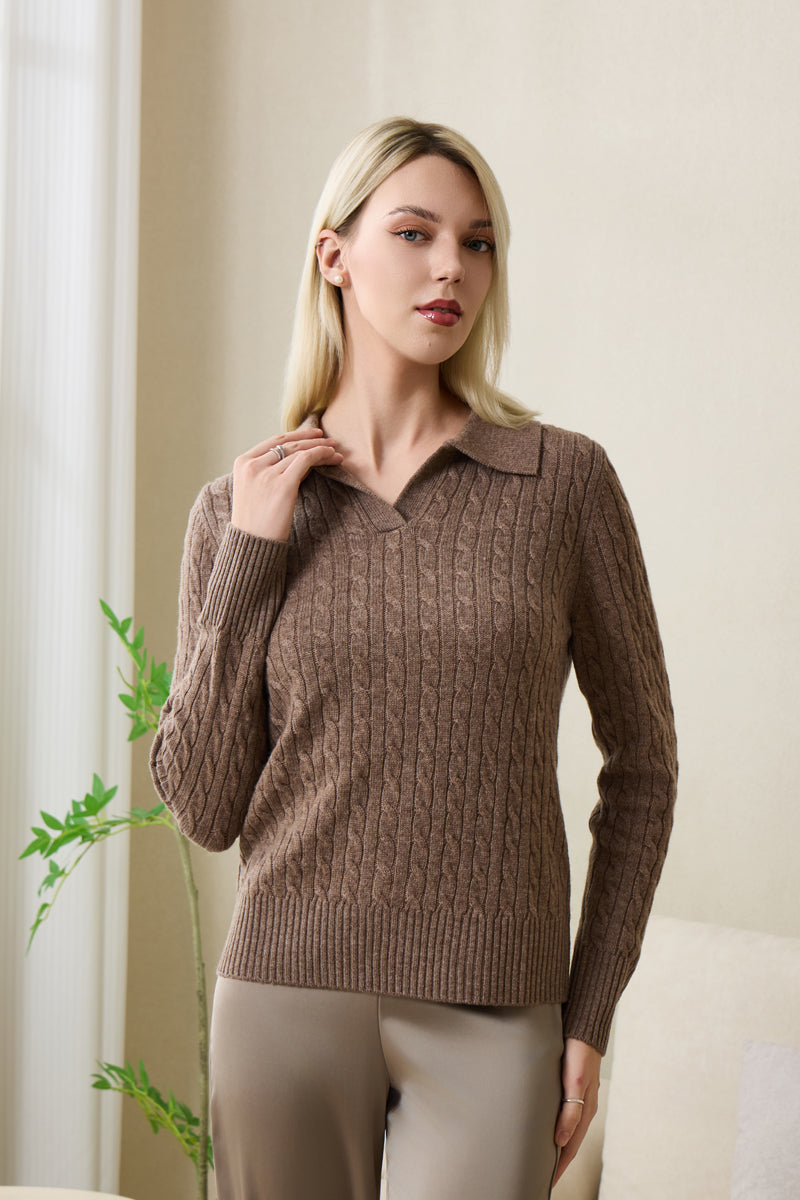 Ladies Alexa Polo Collar Cashmere Sweater by Inis Aran#color_late-autumn