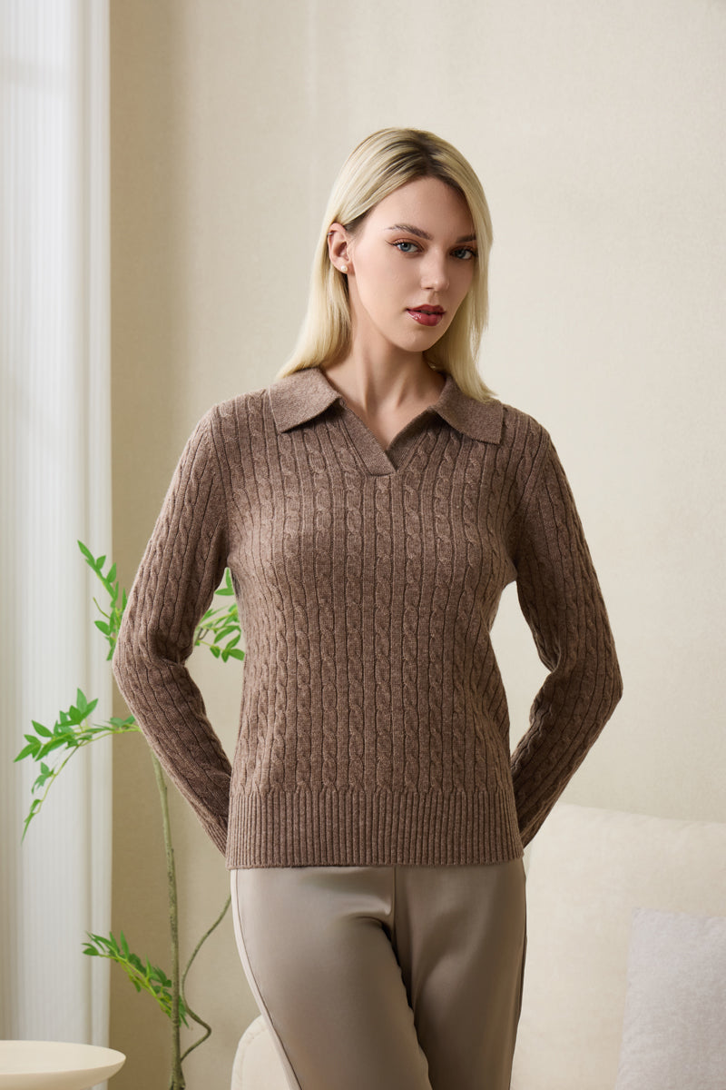 Ladies Alexa Polo Collar Cashmere Sweater by Inis Aran#color_late-autumn