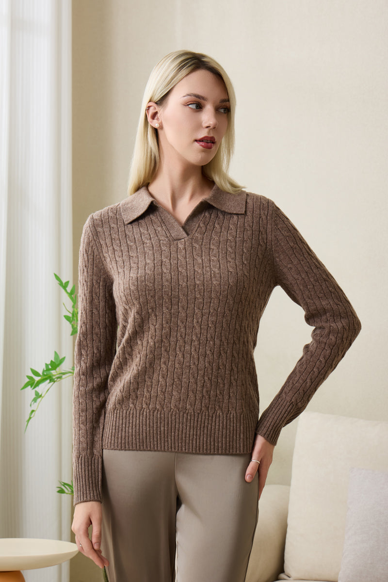 Ladies Alexa Polo Collar Cashmere Sweater by Inis Aran#color_late-autumn