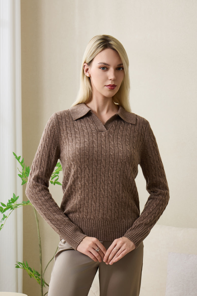 Ladies Alexa Polo Collar Cashmere Sweater by Inis Aran#color_late-autumn