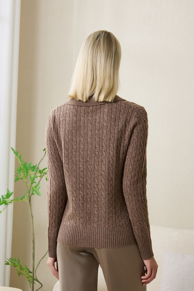 Ladies Alexa Polo Collar Cashmere Sweater by Inis Aran#color_late-autumn