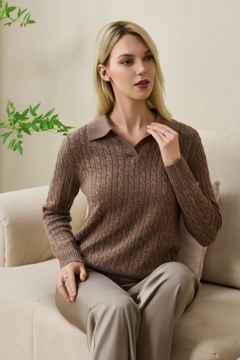 Ladies Alexa Polo Collar Cashmere Sweater by Inis Aran#color_late-autumn