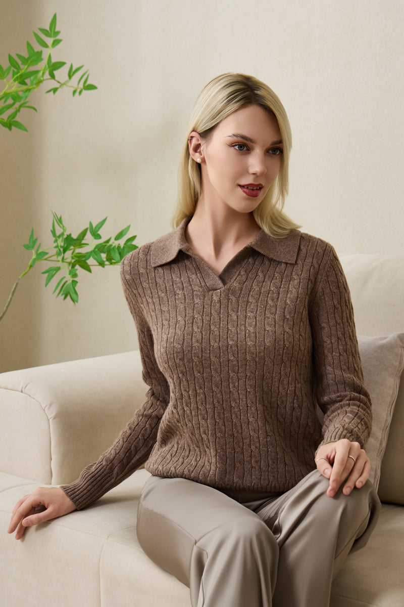 Ladies Alexa Polo Collar Cashmere Sweater by Inis Aran#color_late-autumn