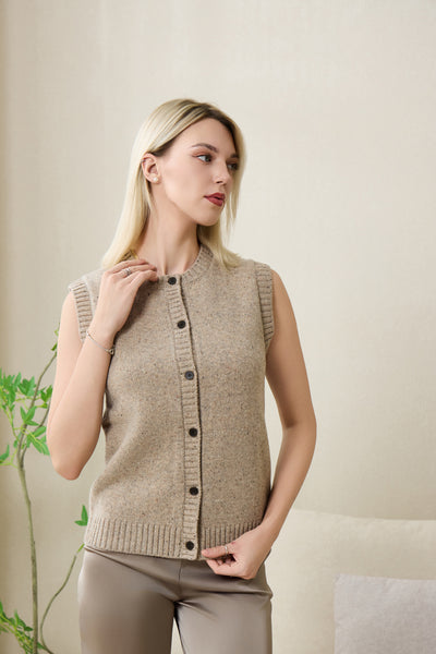 Ladies Sally Button Vest by Inis Aran in Donegal Merino#color_ryewater