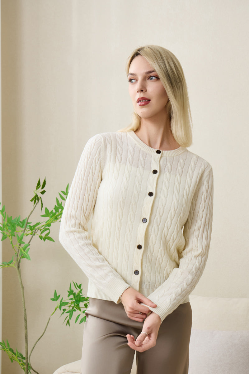 Sophia Cashmere Cardigan by Inis Aran#color_white-spray