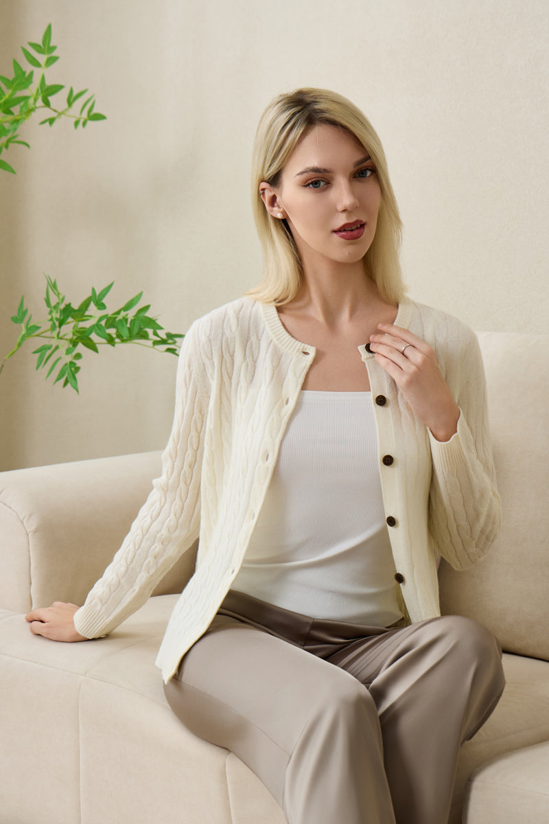 Sophia Cashmere Cardigan by Inis Aran#color_white-spray