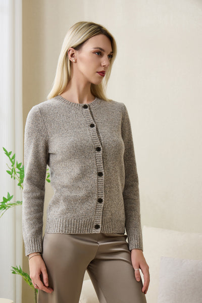 Ladies Chloe Cardigan by Inis Aran in soft merino twill#color_stone