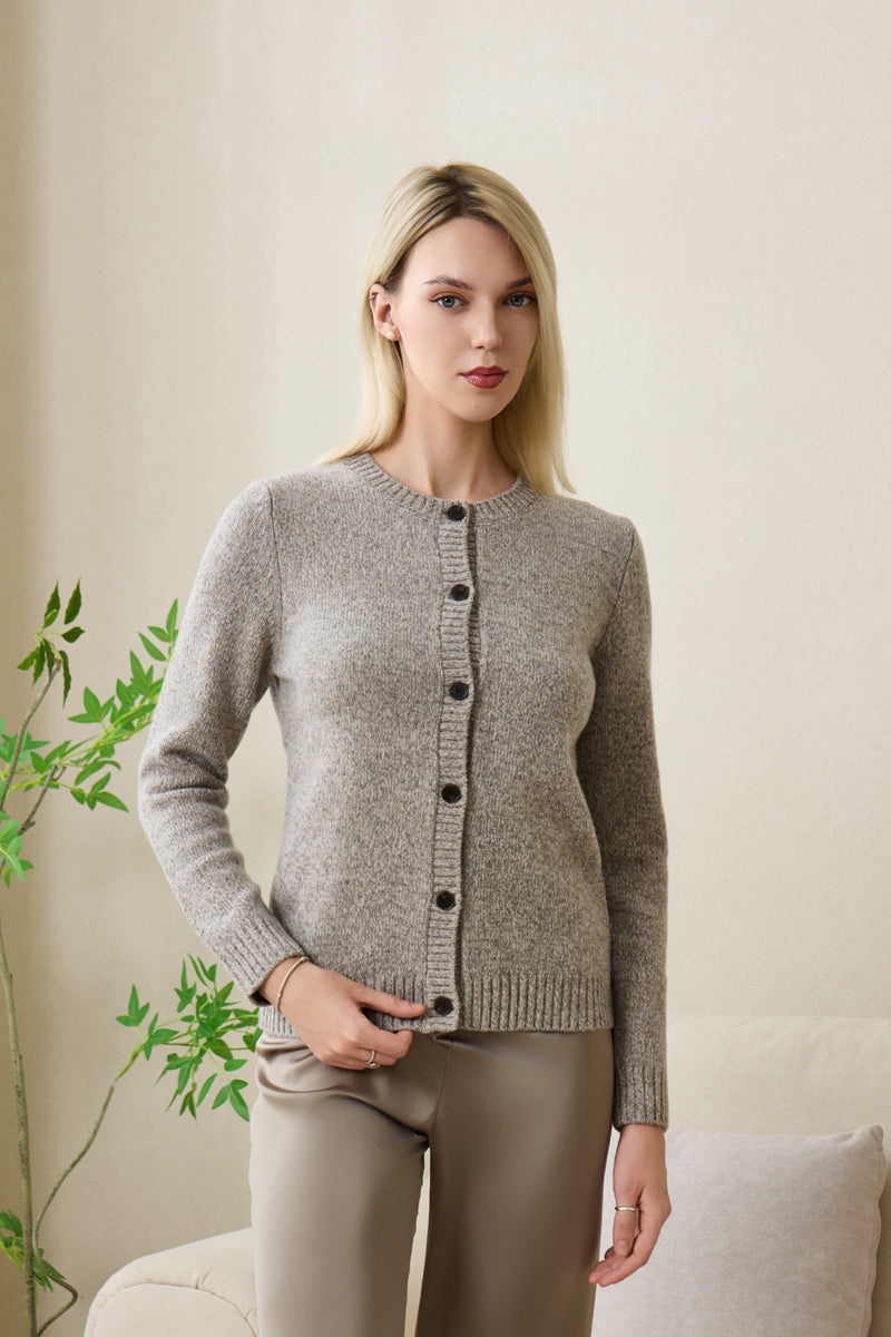 Ladies Chloe Cardigan by Inis Aran in soft merino twill#color_stone