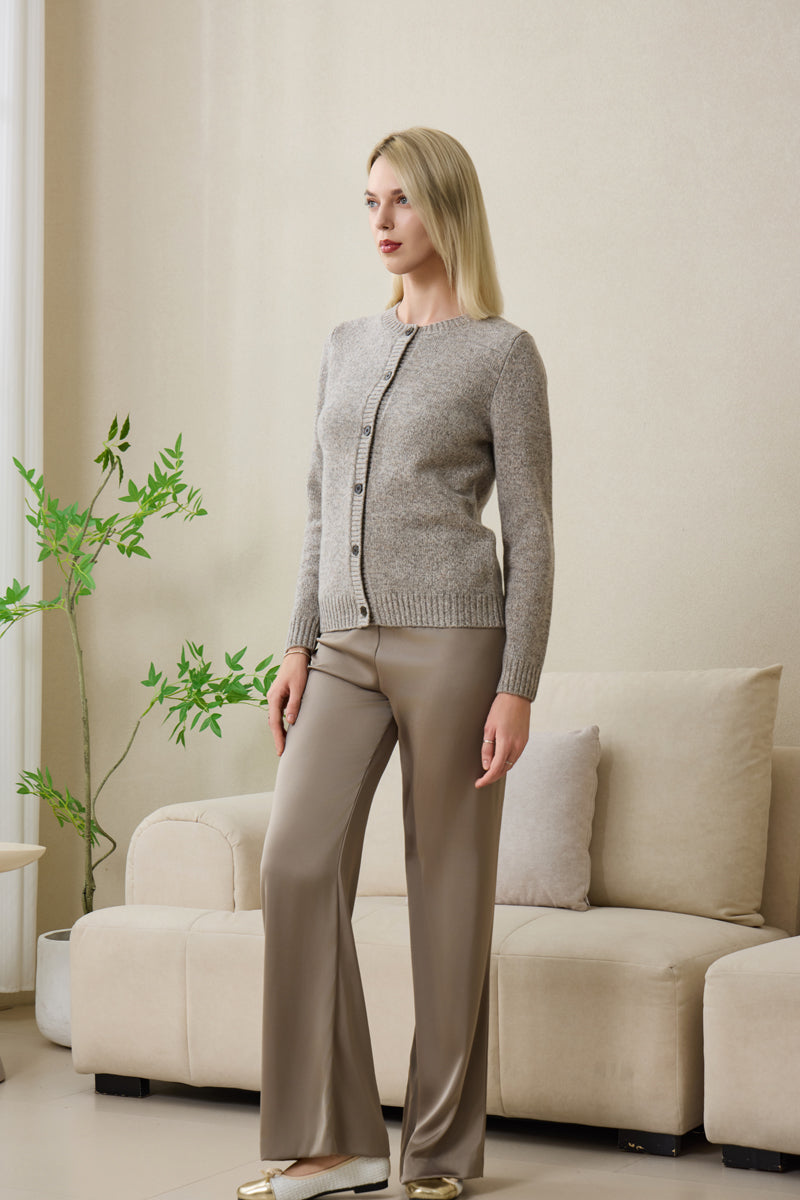 Ladies Chloe Cardigan by Inis Aran in soft merino twill#color_stone