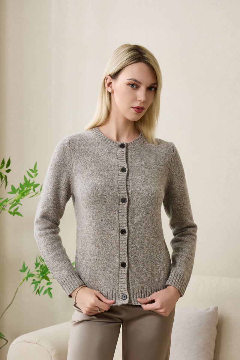 Ladies Chloe Cardigan by Inis Aran in soft merino twill#color_stone