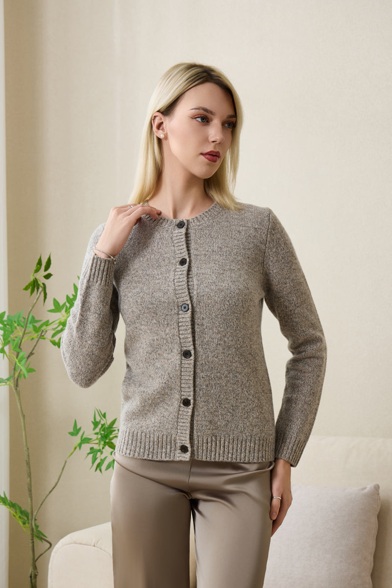 Ladies Chloe Cardigan by Inis Aran in soft merino twill#color_stone