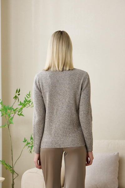 Ladies Chloe Cardigan by Inis Aran in soft merino twill#color_stone
