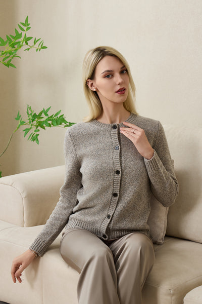 Ladies Chloe Cardigan by Inis Aran in soft merino twill#color_stone