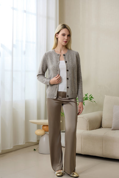 Ladies Chloe Cardigan by Inis Aran in soft merino twill#color_stone