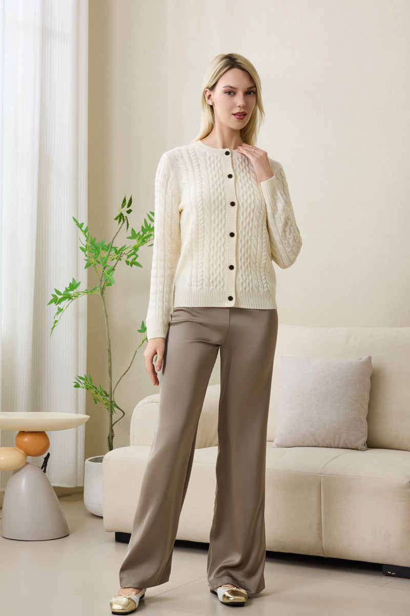 Ladies Astra Aran Cable Knit Cardigan with Cashmere#color_white-alyssum