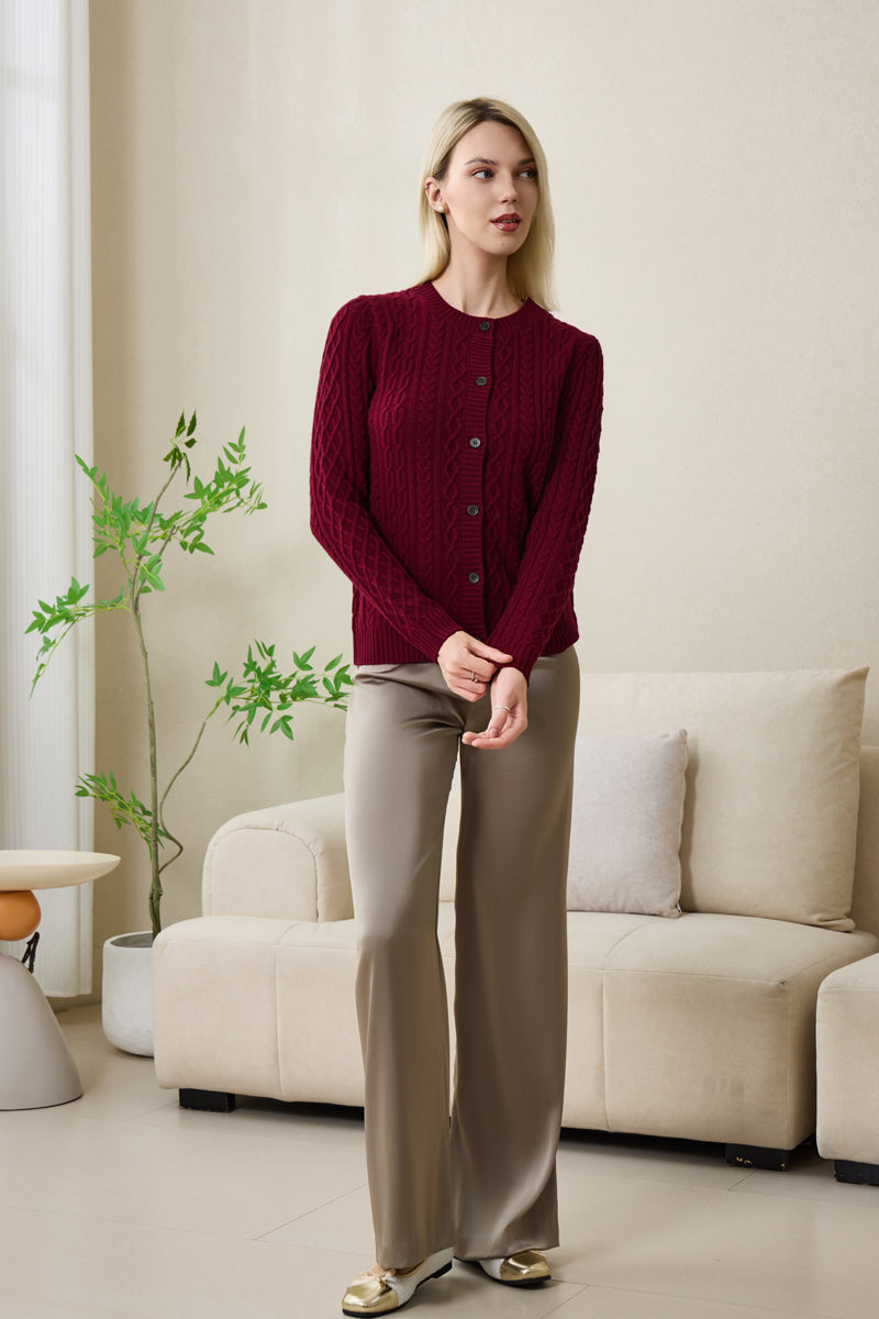 Clodagh Aran Cable Cashmere Cardigan by Inis Aran#color_windsor-wine