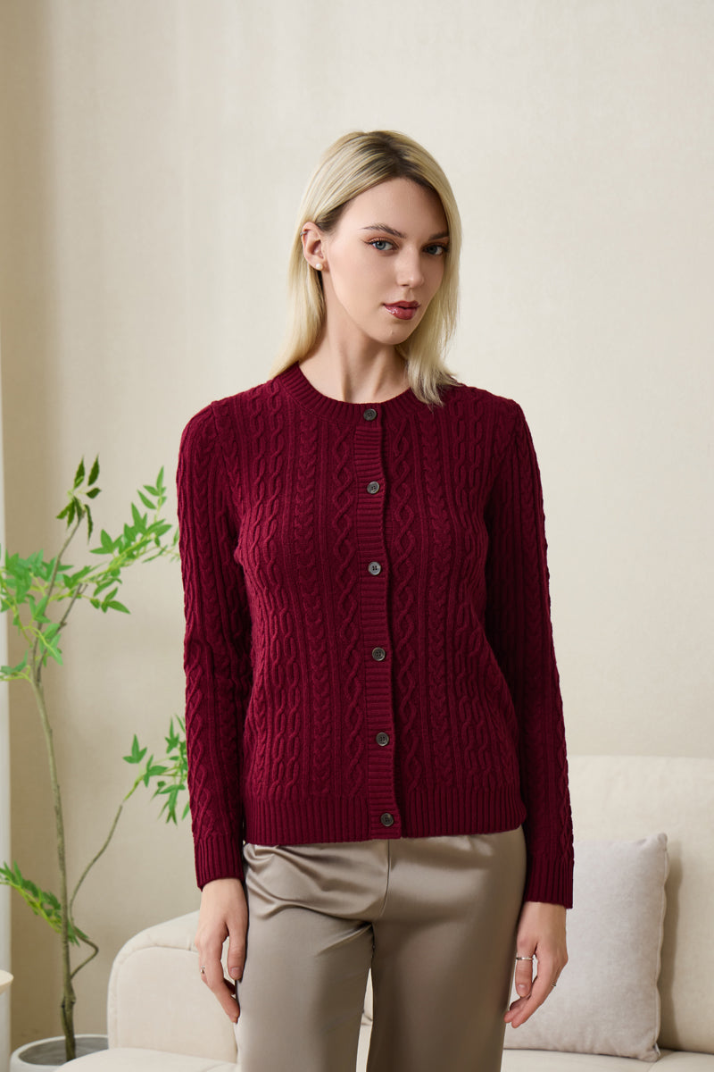 Clodagh Aran Cable Cashmere Cardigan by Inis Aran#color_windsor-wine