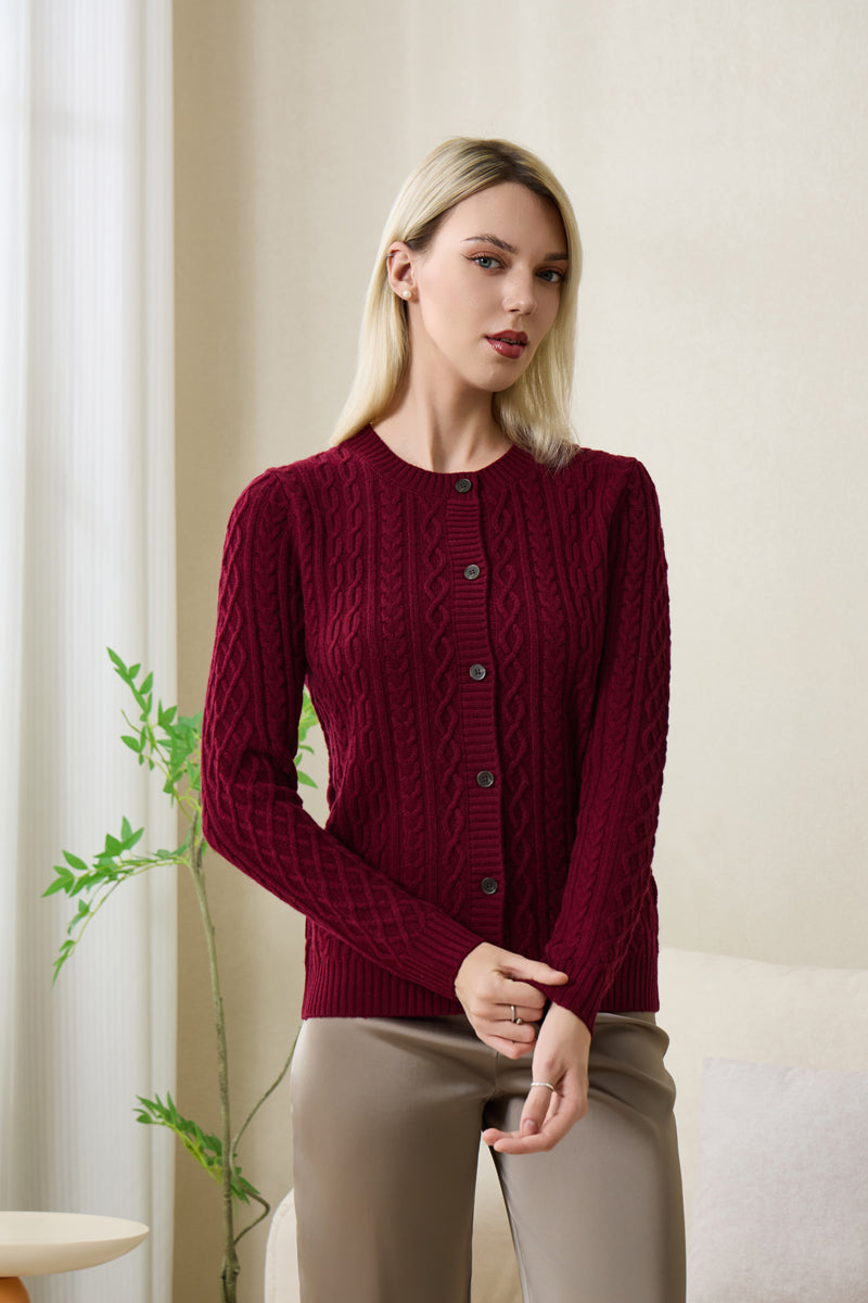 Clodagh Aran Cable Cashmere Cardigan by Inis Aran#color_windsor-wine