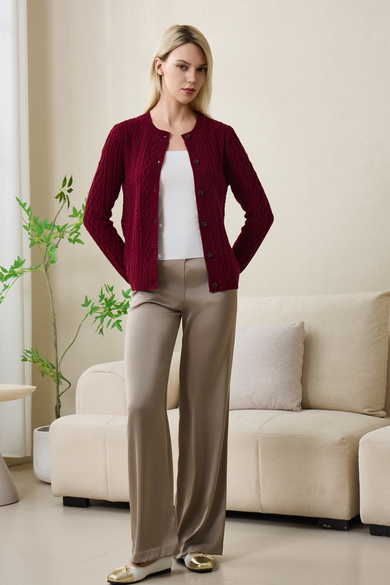 Clodagh Aran Cable Cashmere Cardigan by Inis Aran#color_windsor-wine
