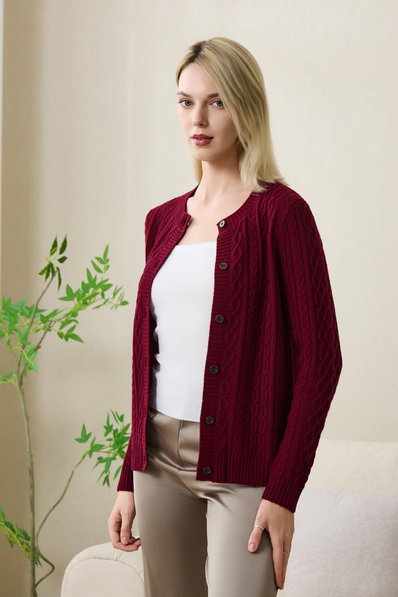 Clodagh Aran Cable Cashmere Cardigan by Inis Aran#color_windsor-wine