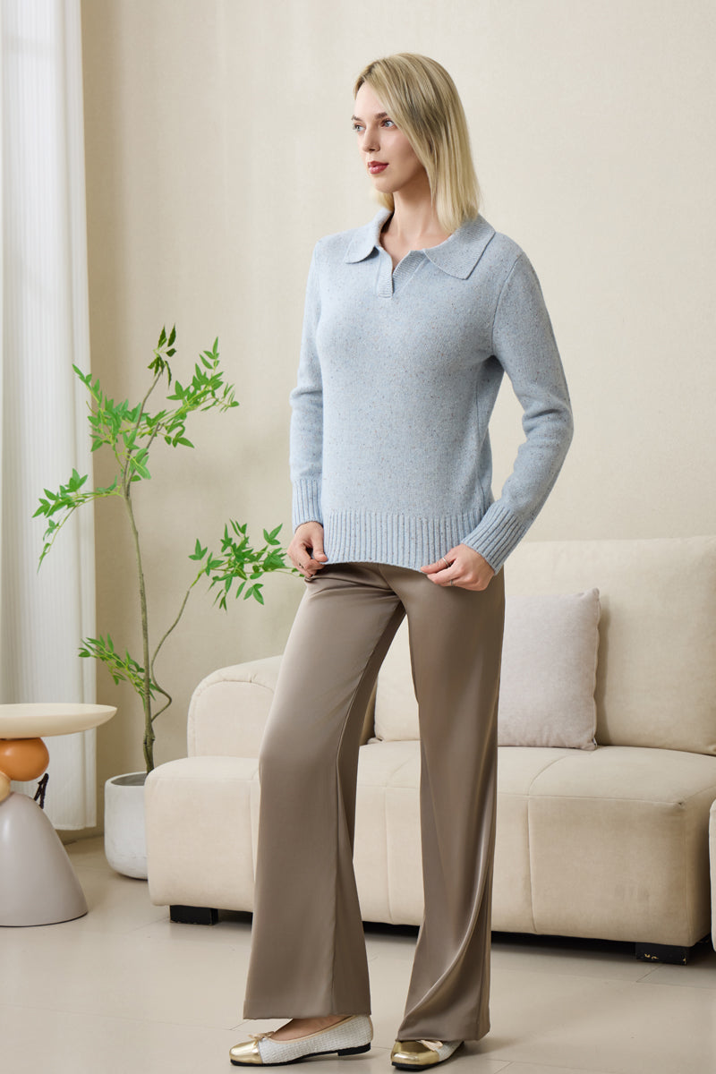 Jodie Polo Collar Sweater by Inis Aran in Donegal Merino#color_skye