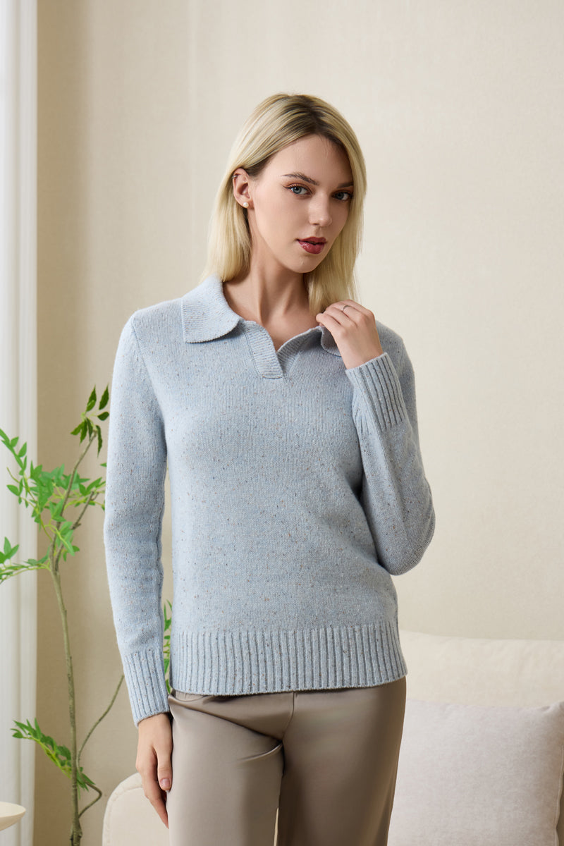 Jodie Polo Collar Sweater by Inis Aran in Donegal Merino#color_skye