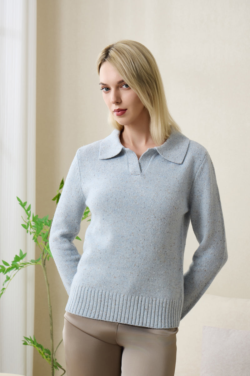 Jodie Polo Collar Sweater by Inis Aran in Donegal Merino#color_skye