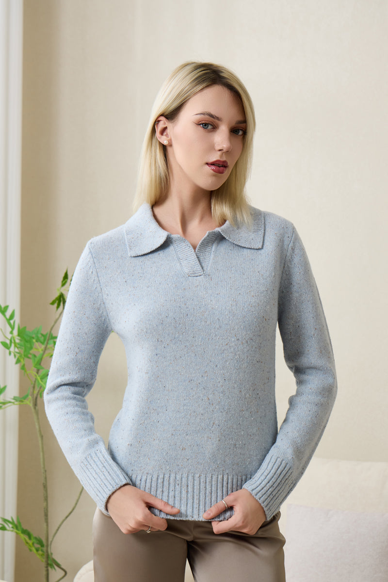 Jodie Polo Collar Sweater by Inis Aran in Donegal Merino#color_skye