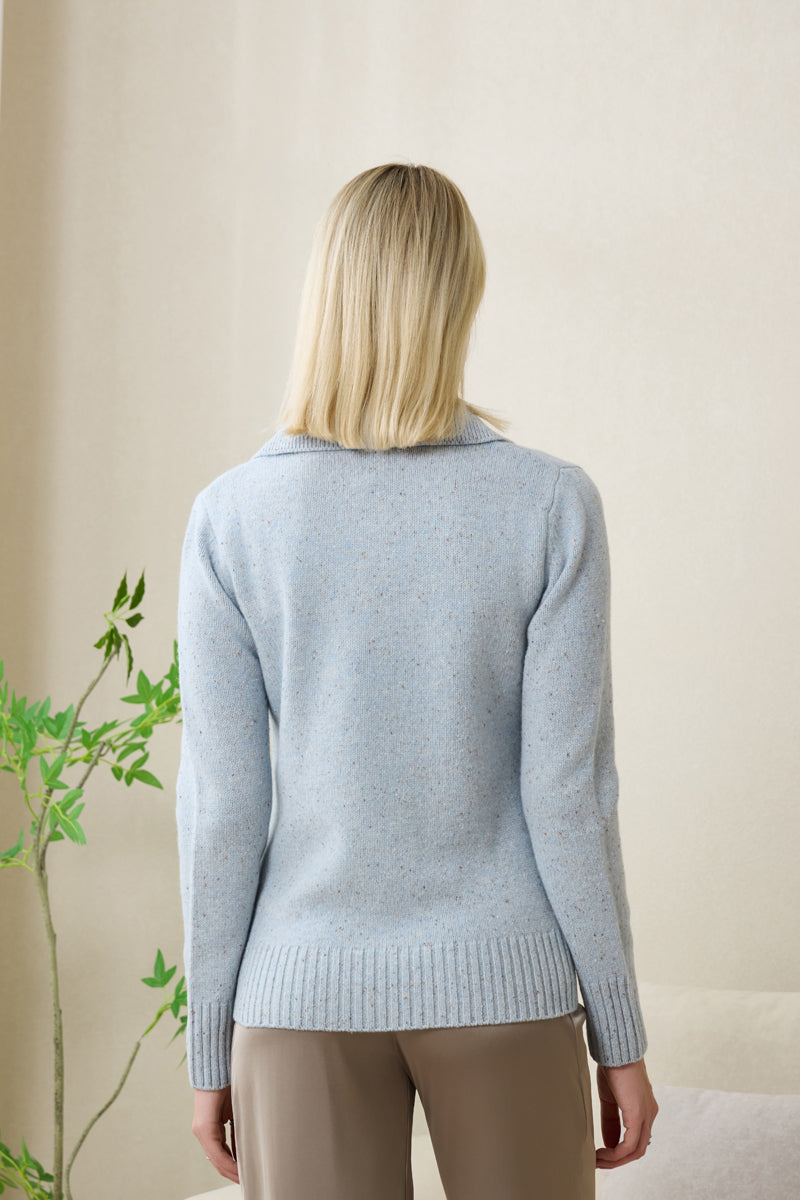 Jodie Polo Collar Sweater by Inis Aran in Donegal Merino#color_skye