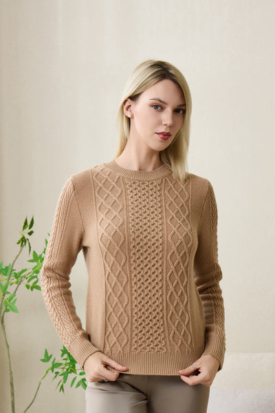 Emma Aran Cable Sweater with Cashmere by Inis Aran#color_tan