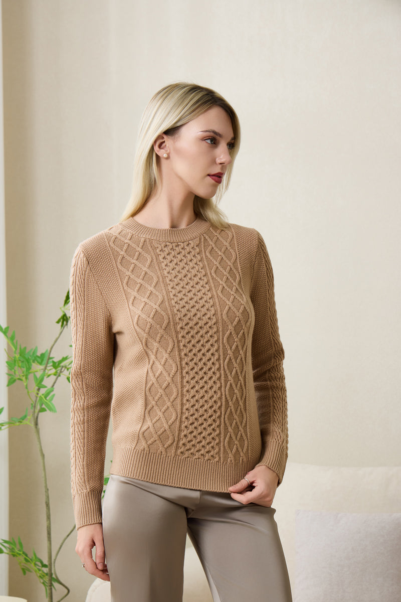 Emma Aran Cable Sweater with Cashmere by Inis Aran#color_tan