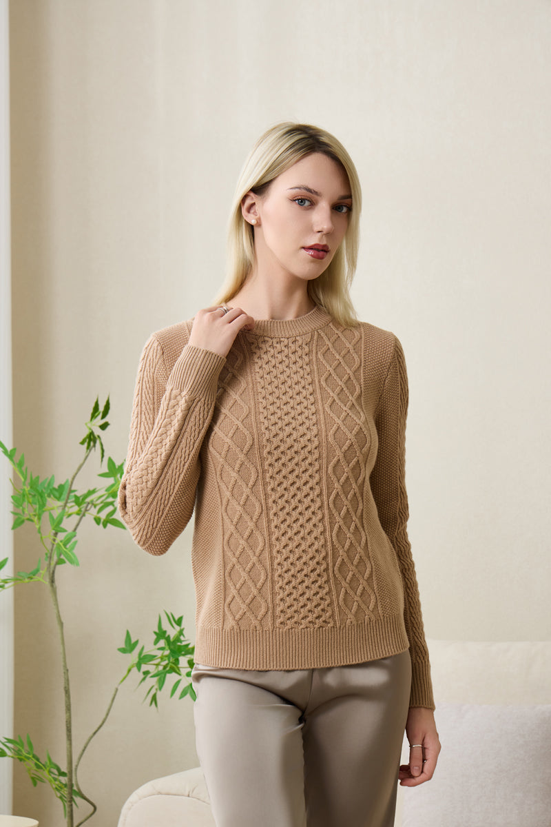 Emma Aran Cable Sweater with Cashmere by Inis Aran#color_tan
