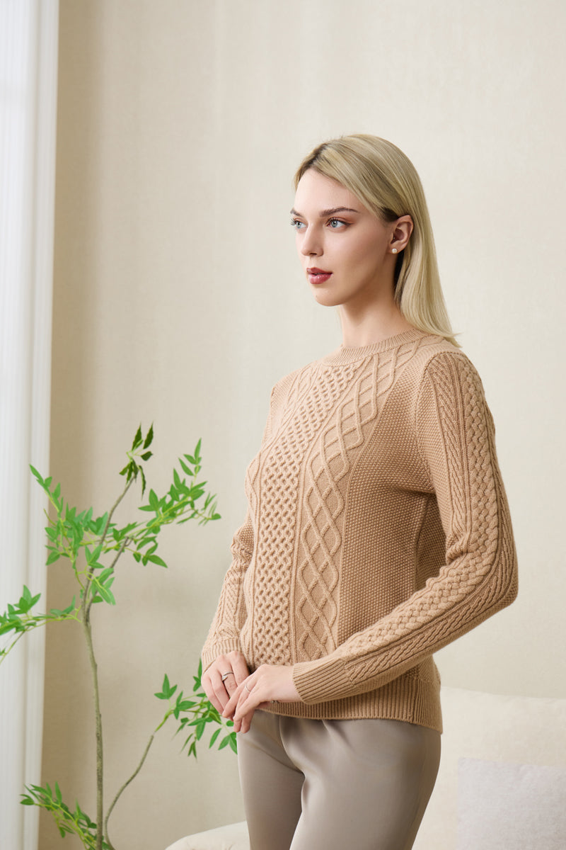 Emma Aran Cable Sweater with Cashmere by Inis Aran#color_tan