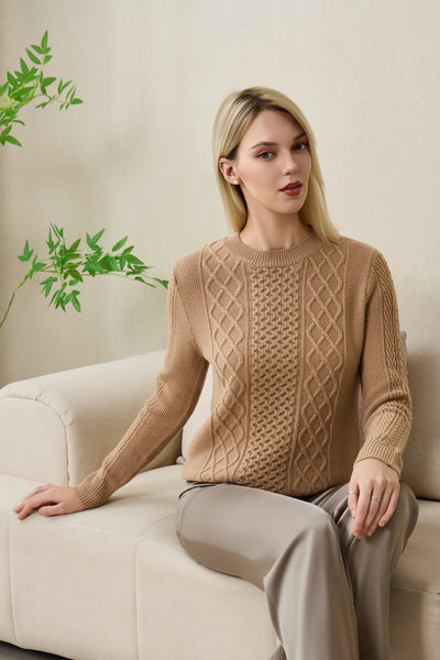 Emma Aran Cable Sweater with Cashmere by Inis Aran#color_tan