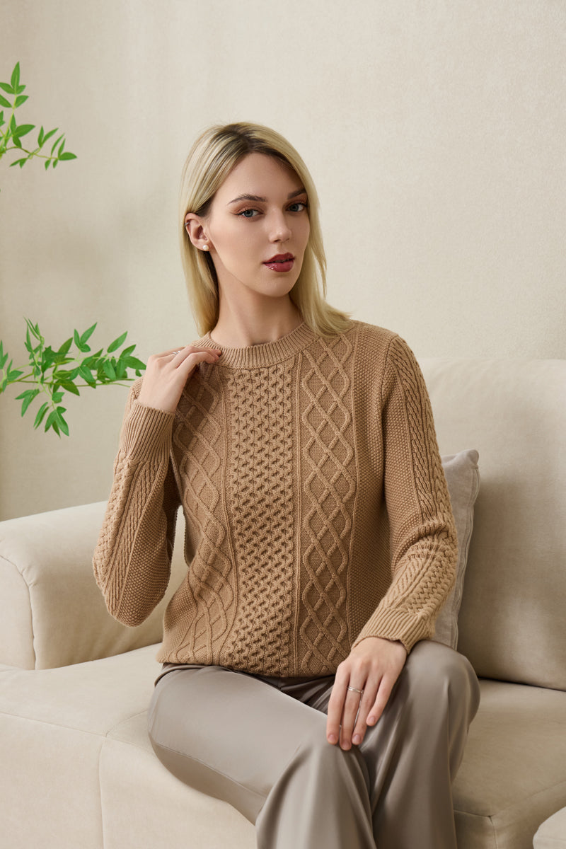 Emma Aran Cable Sweater with Cashmere by Inis Aran#color_tan