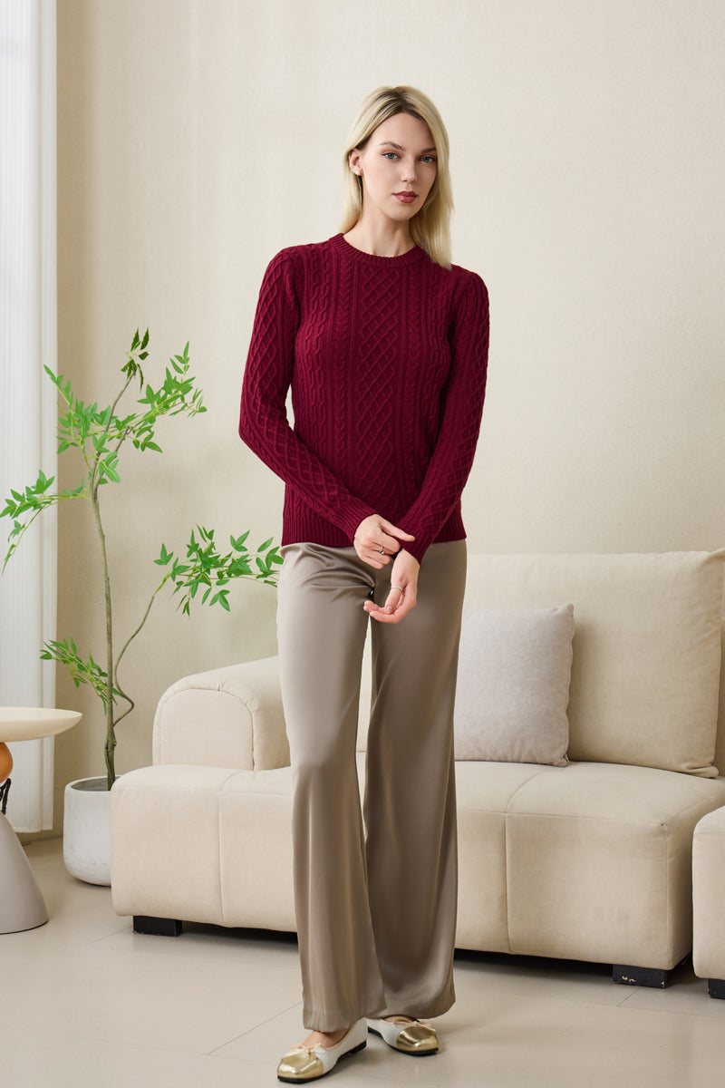 Kathlin Aran Cable Sweater for Ladies with Cashmere by Inis Aran#color_windsor-wine
