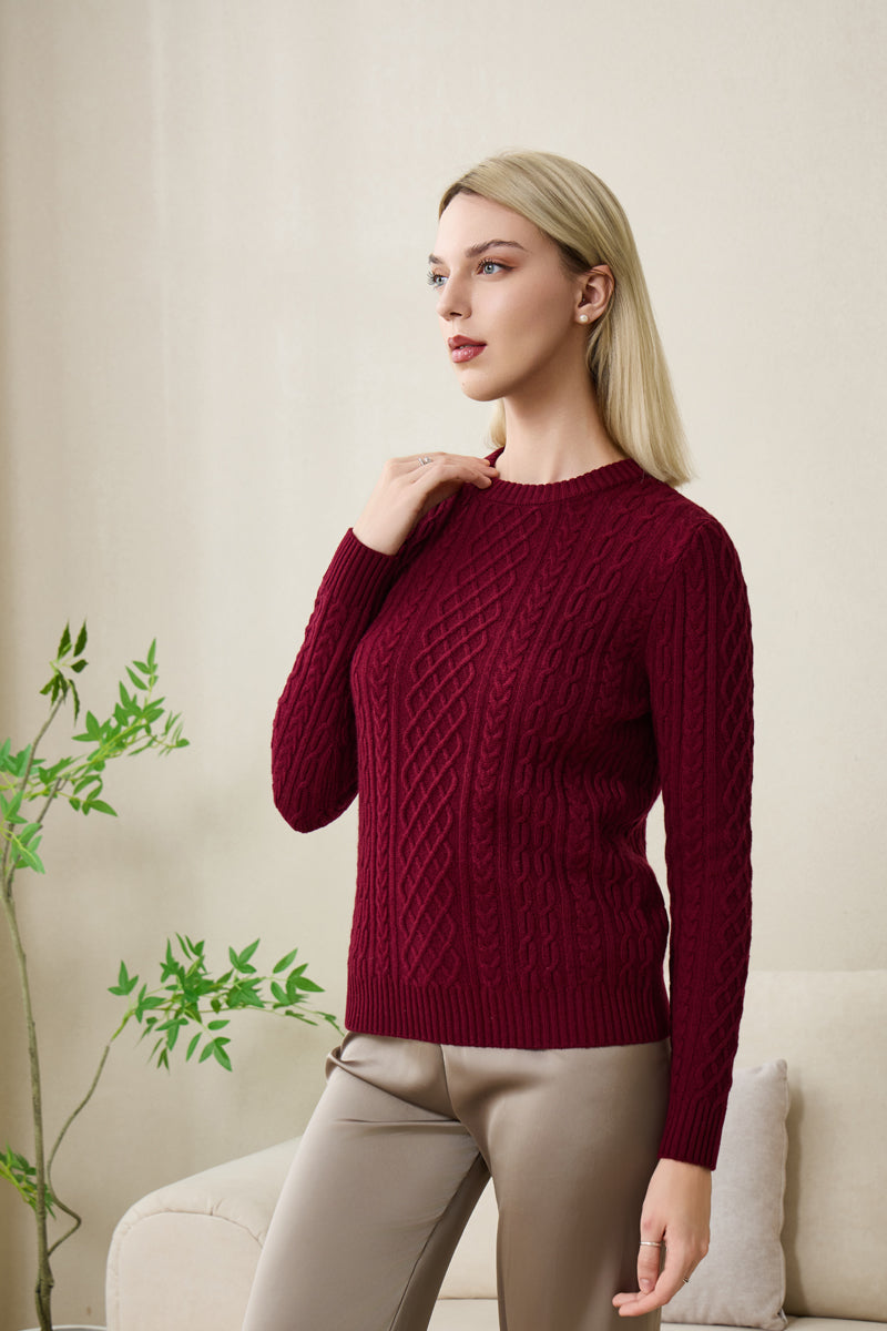 Kathlin Aran Cable Sweater for Ladies with Cashmere by Inis Aran#color_windsor-wine