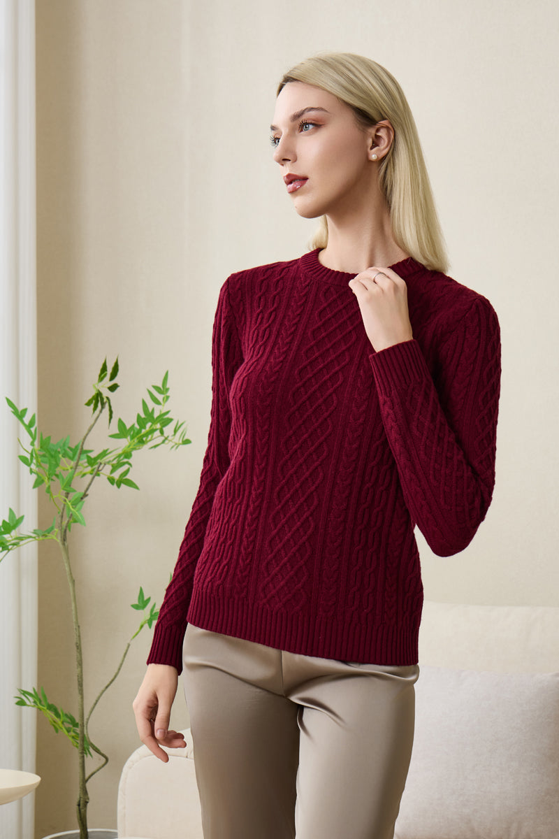 Kathlin Aran Cable Sweater for Ladies with Cashmere by Inis Aran#color_windsor-wine