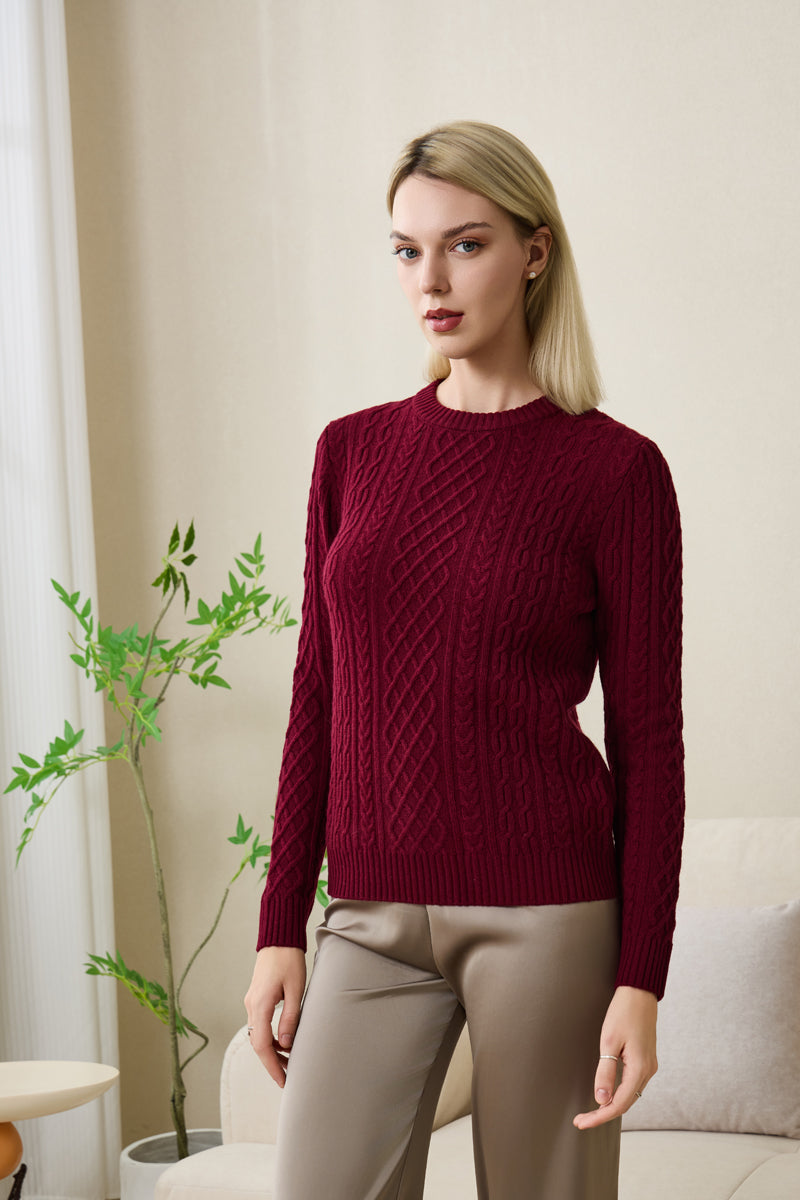 Kathlin Aran Cable Sweater for Ladies with Cashmere by Inis Aran#color_windsor-wine